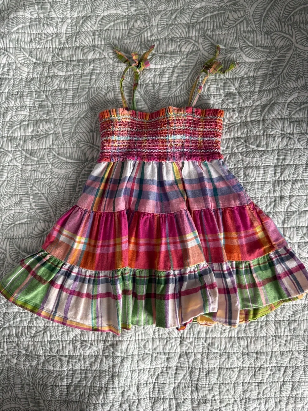 Ralph Lauren Plaid Pink, Orange & Green Plaid Smocked Dress Madras Dress Bloomer